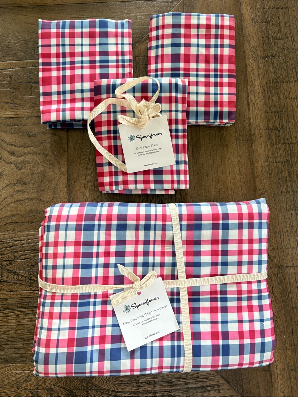 Spoonflower King Bedding Cotton Sateen Duvet Cover + Three Euro Pillow Shams NWT